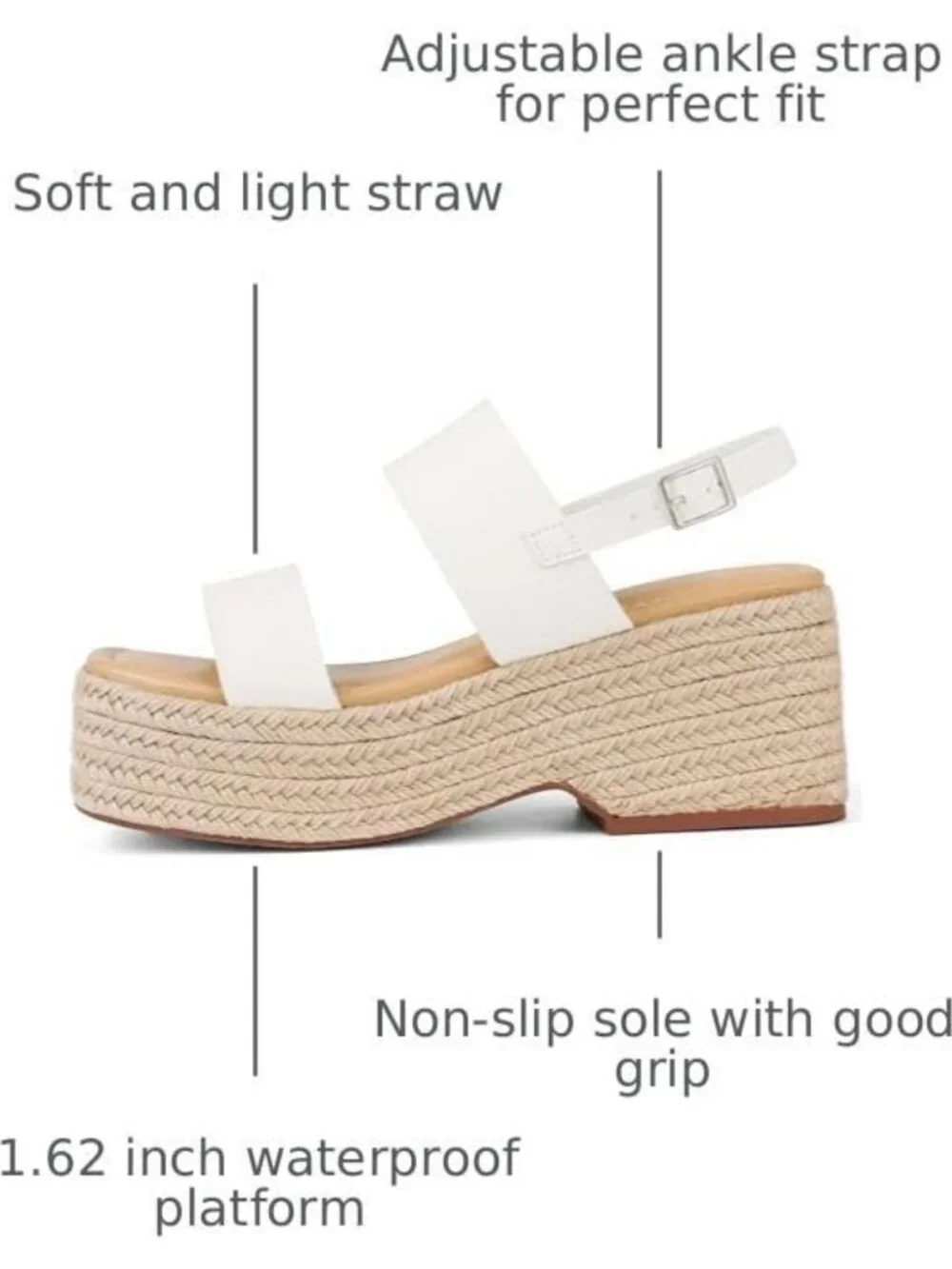 Cute Open Toe Platform Sandals for Women - Wedge Espadrille Ankle Strap Beach